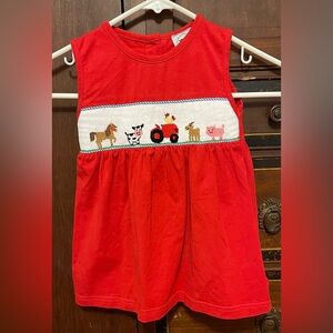 Red Kids Casual Dress with Animal Embroidery